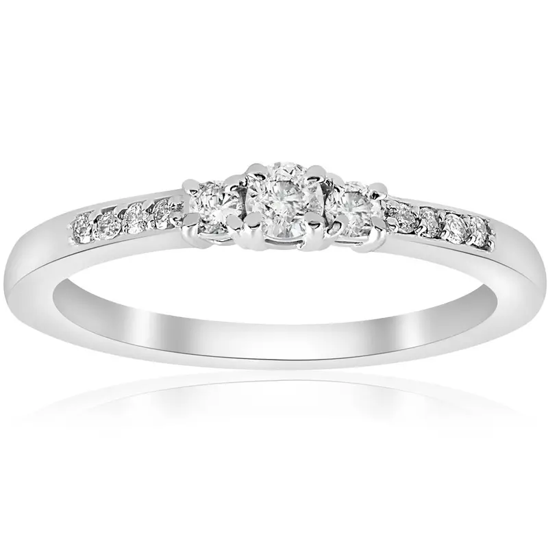 1/4Ct Three Stone Round Diamond Engagement Ring 14K White Gold Size Selectable 1
