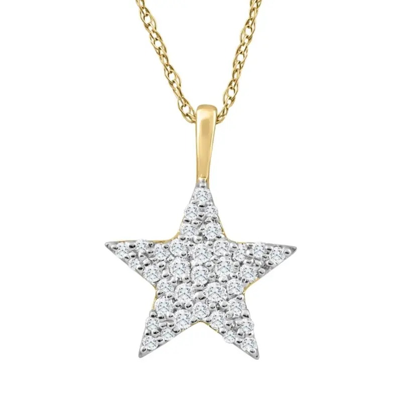 1/4Ct Tw Diamond Star Pendant Yellow Gold Women's Necklace 18" 1