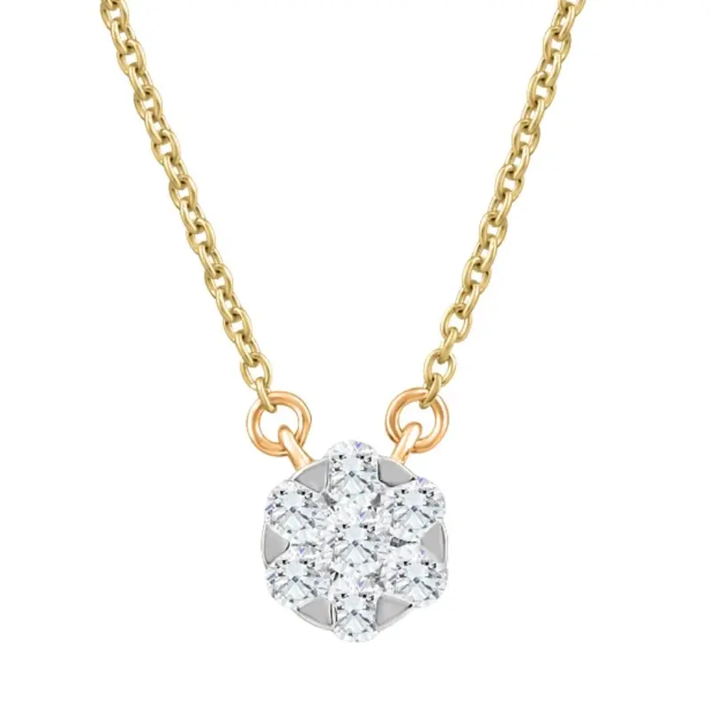 1/4Ct Tw Lab Grown Diamond Halo Round Pendant Yellow Gold Women's Necklace 18" 1