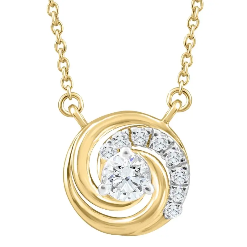 1/4Ct Tw Round Diamond Circle Halo Pendant Yellow Gold Lab Grown Necklace 1