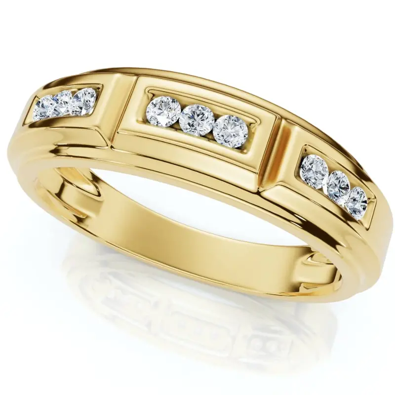 1/4Ct Tw Round Diamond Men's Nine Stone Wedding Ring High Polished Band 10K Gold 1