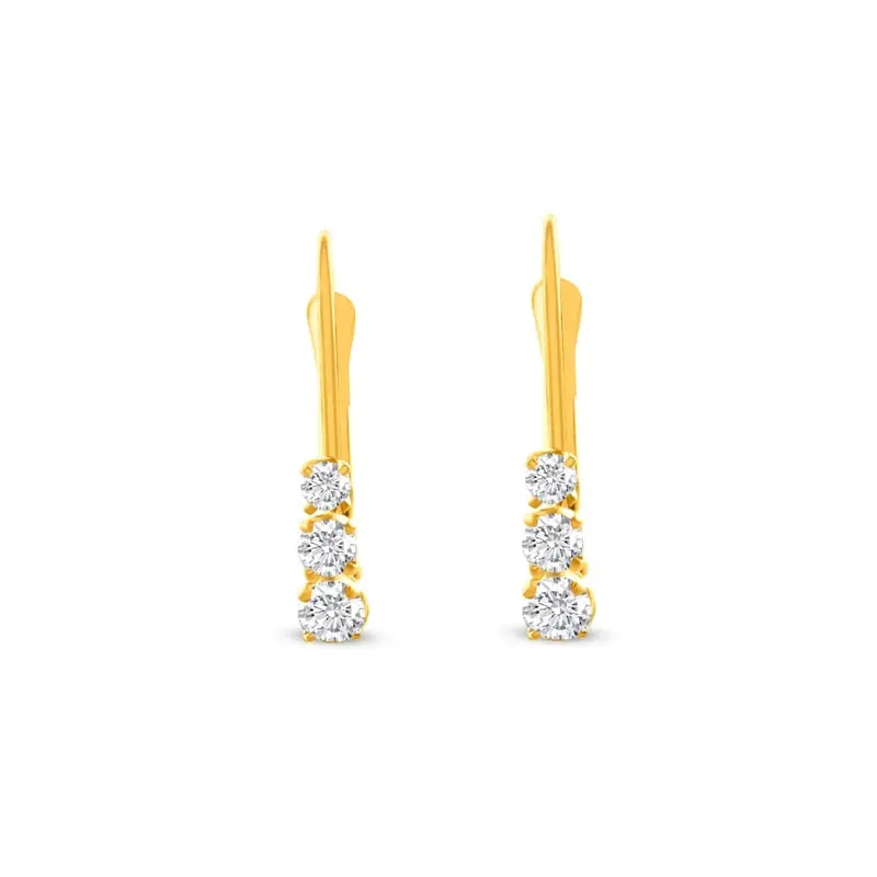 1/4Ct Tw Three Stone Diamond Leverback Hoops Women's Earrings 14K Gold 1/2" Tall 1