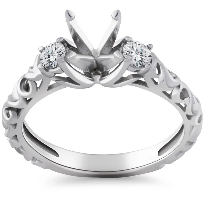 1/4Ct Vintage Diamond Engagement Ring Setting 14K White Gold Size Selectable 1