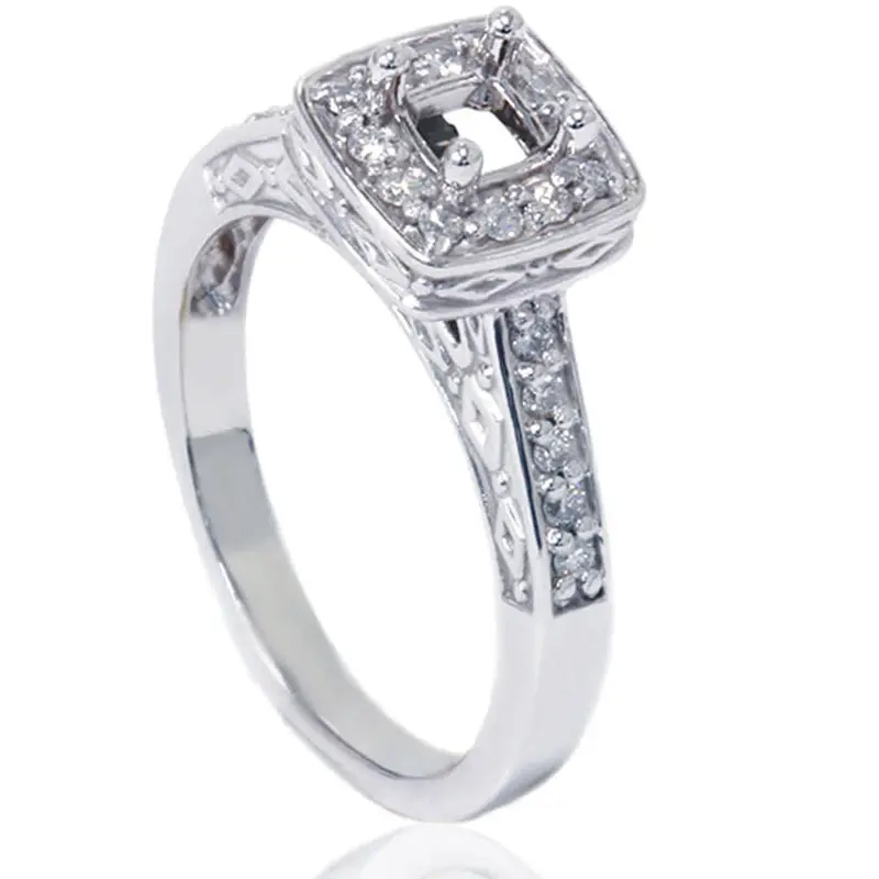1/4Ct Vintage Semi Mount Engagement Ring 14K White Gold Size Selectable 1