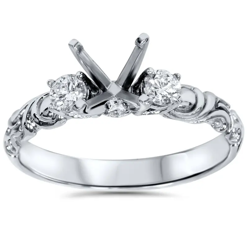 1/4Ct Vintage Style Engagement Ring Setting 14K White Gold Size Selectable 1