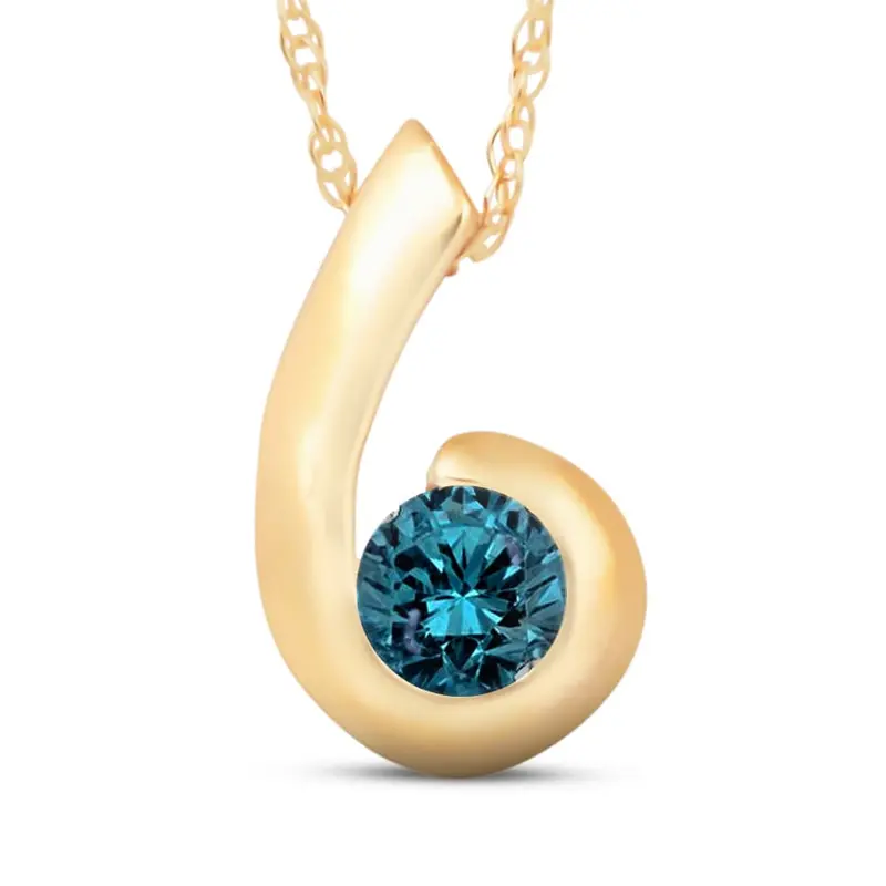 1/4Ct Yellow Gold Blue Diamond Bezel Solitaire Pendant 1