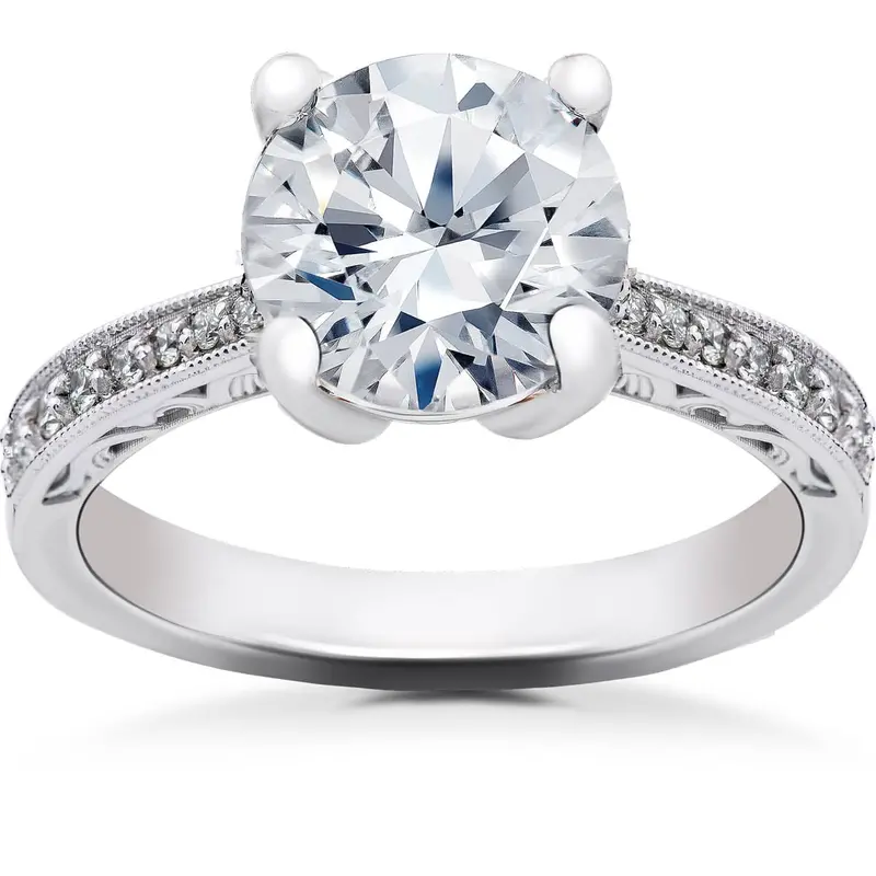 1 5/8 Ct Lab Grown Eco Friendly Diamond Vintage Engagement Ring 14K White Gold Size: 5 1