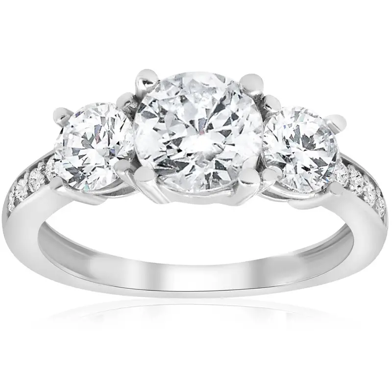 1 5/8 Ct Three Stone Diamond Engagement Ring 14K White Gold Size Selectable 1