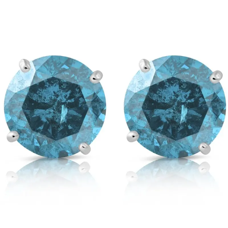 1 5/8Ct Blue Diamond Studs 14K White Gold Lab Grown 1