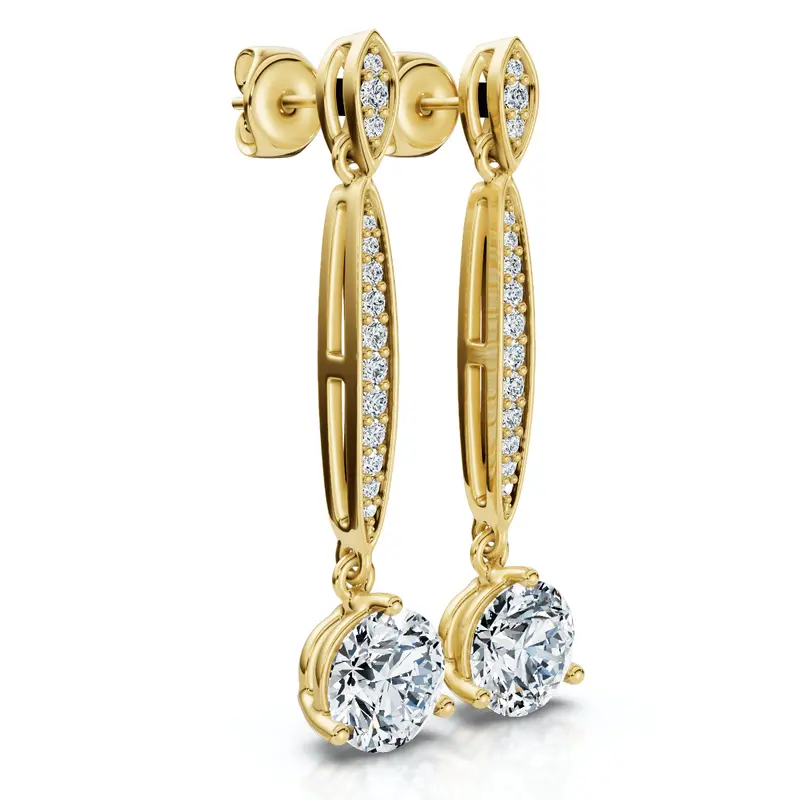 1 5/8Ct Drop Dangle Earrings 14K Gold Lab Grown 1
