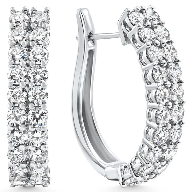 1 - 5 Ct Double Row Diamond Hoops 14K Gold Lab Grown Women's Earrings 3
