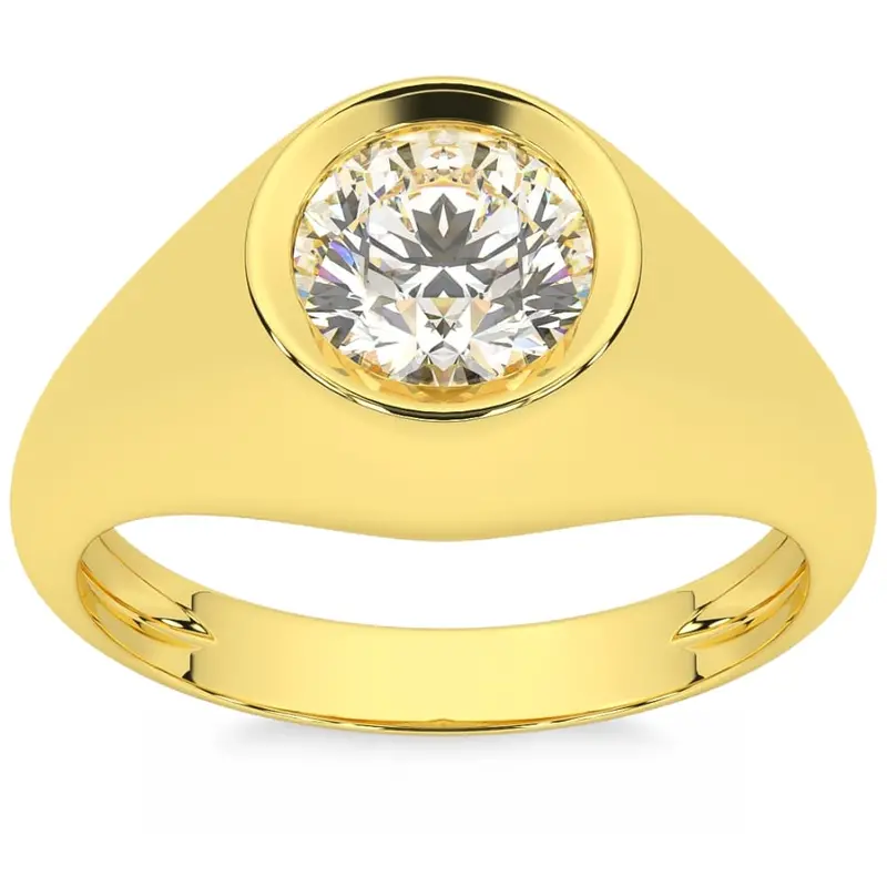 1.50Ct Men's Bezel Diamond Solitaire Ring 14K Yellow Gold Size Selectable 1