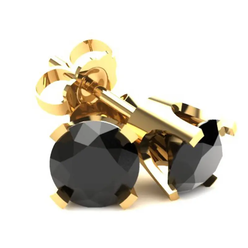 1.50Ct Round Brilliant Cut Heat Treated Black Diamond Stud Earrings In 14K Gold Classic Setting 1