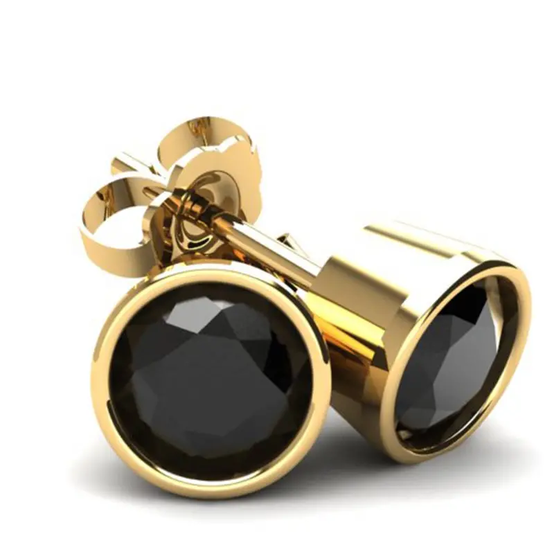 1.50Ct Round Brilliant Cut Heat Treated Black Diamond Stud Earrings In 14K Gold Round Bezel Setting 1