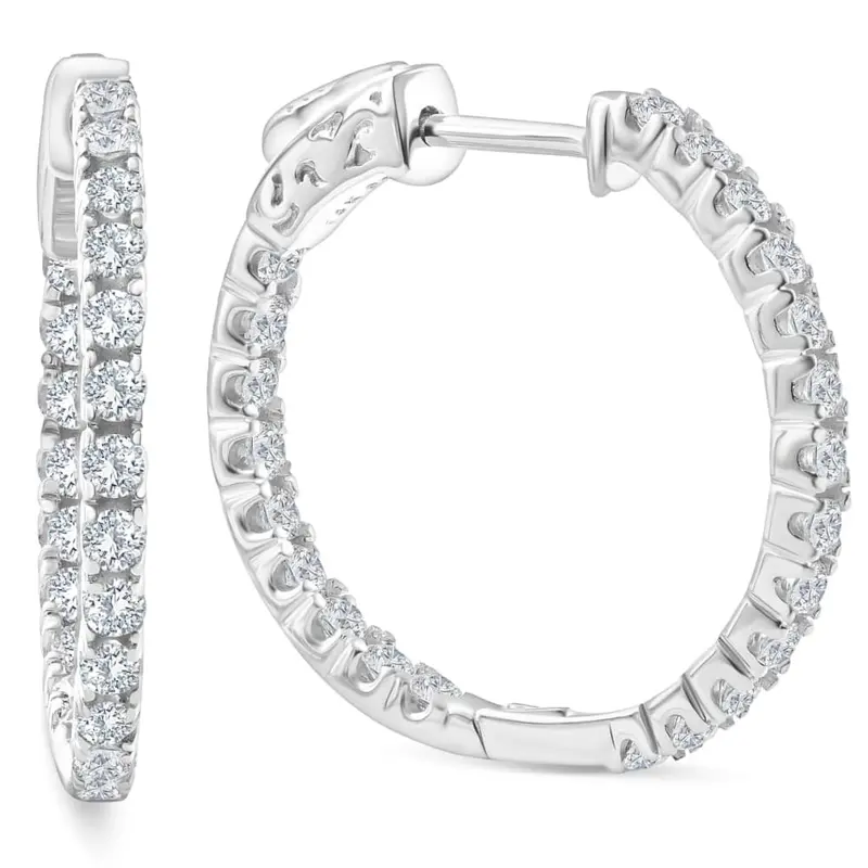 1.55Ct Diamond Inside Outside Hoops High Quality Vault Lock 1" Tall Lab Grown 1