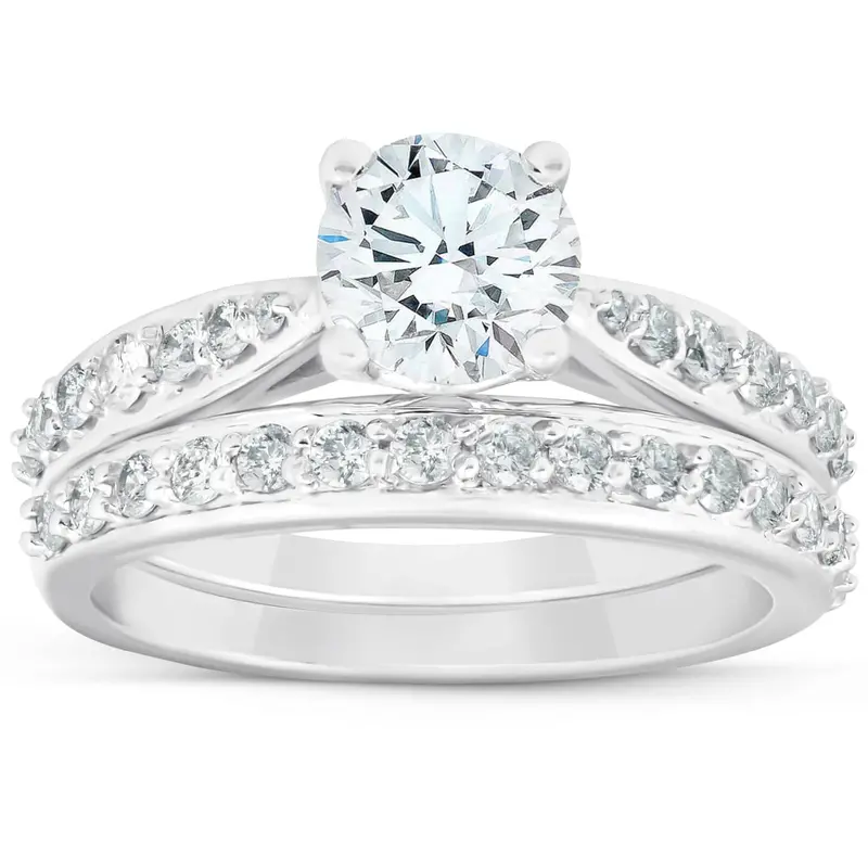 1.58 Ct Diamond Engagement Wedding Ring Set 14K White Gold Moissanite Size: 6.5 1