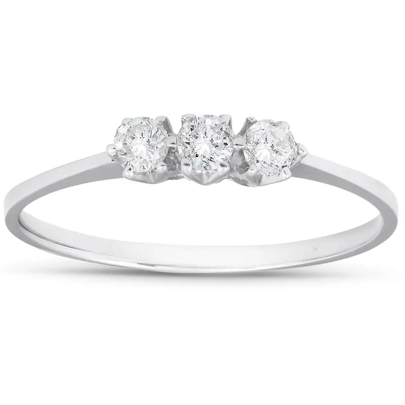 1/5Ct 3-Stone Diamond Promise Ring 14K White Gold Size Selectable 1