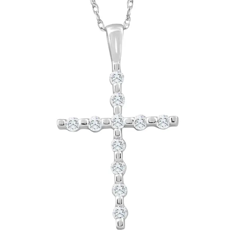 1/5Ct Diamond Cross Pendant 10K White Gold 18" 10K Gold Necklace 1