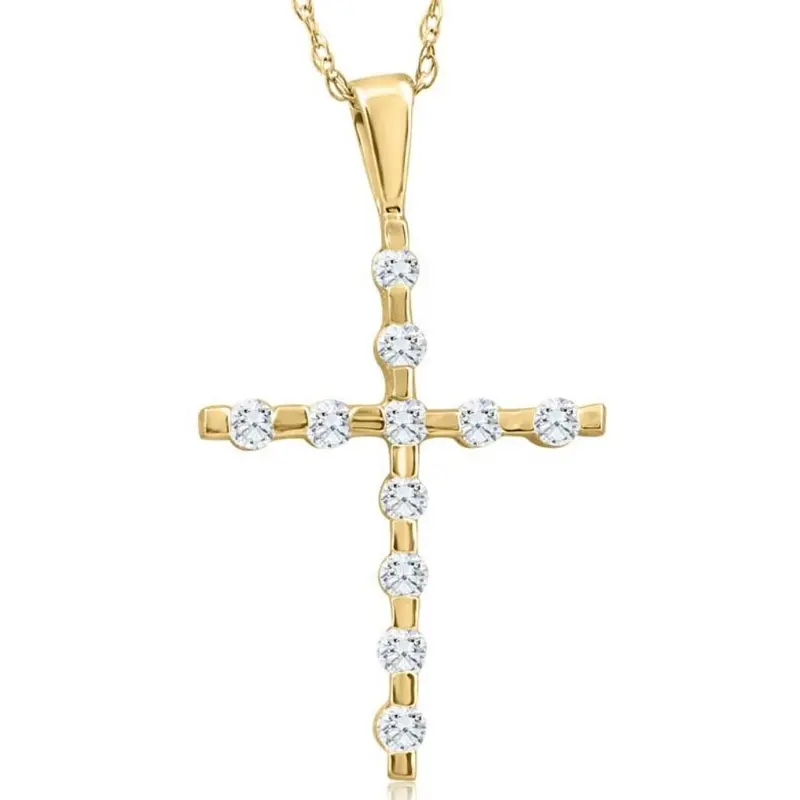 1/5Ct Diamond Cross Pendant 10K Yellow Gold 18" 10K Gold Necklace 1