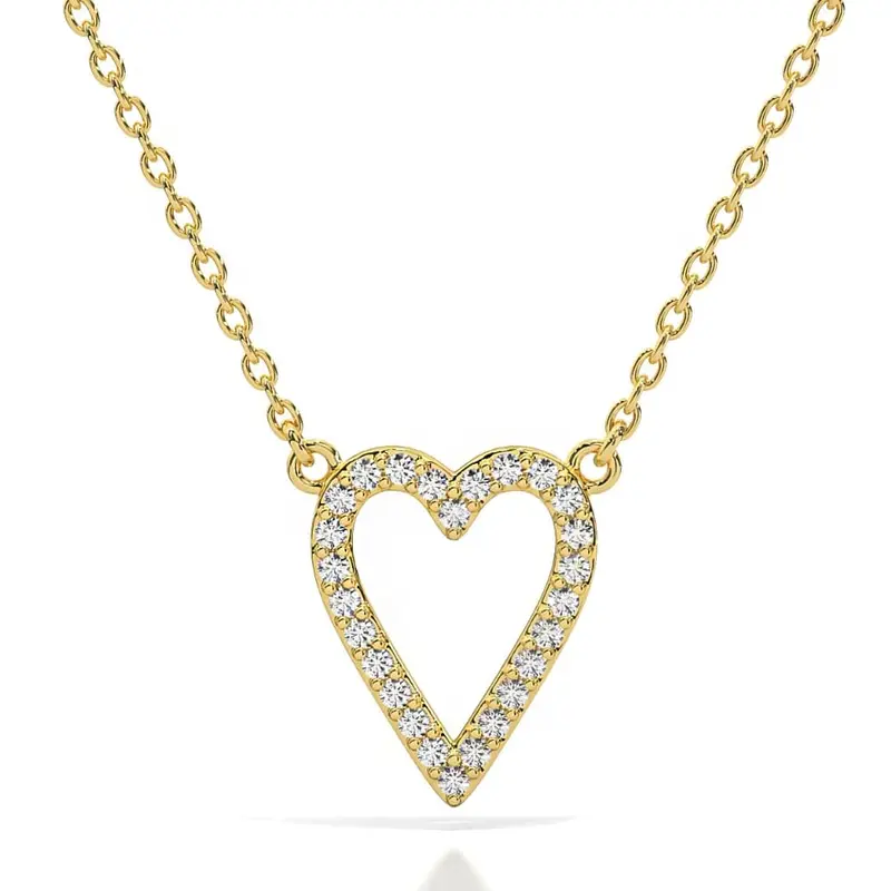 1/5Ct Diamond Heart Pendant 14K Gold 18" Necklace Lab Grown 1/2" 1