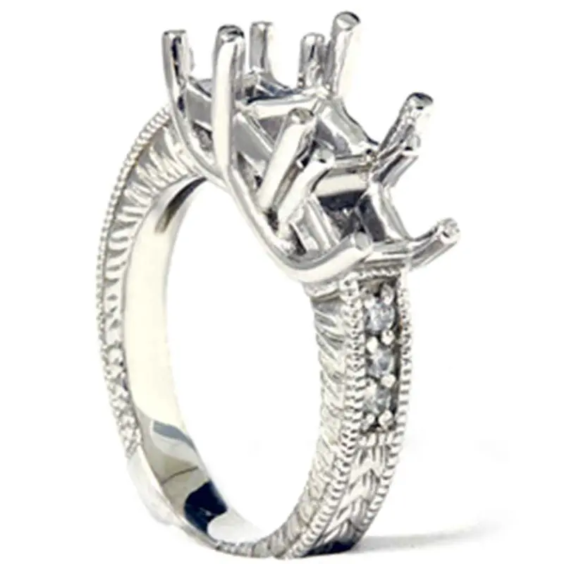 1/5Ct Diamond Princess Cut Hand Engraved Mounting 14K Size Selectable 1