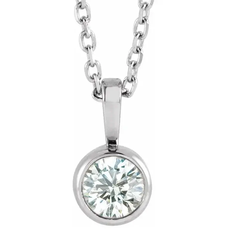 1/5Ct Diamond Solitaire Necklace Bezel Pendant Available In White Or Yellow Gold 1