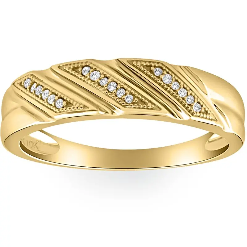 1/5Ct Mens Diamond Ring 10K Yellow Gold 1