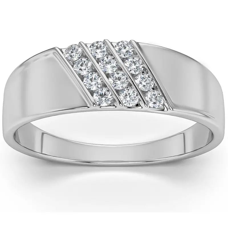 1/5Ct Multi Row Men's Diamond Polished Gold Lightweigt Ring 1