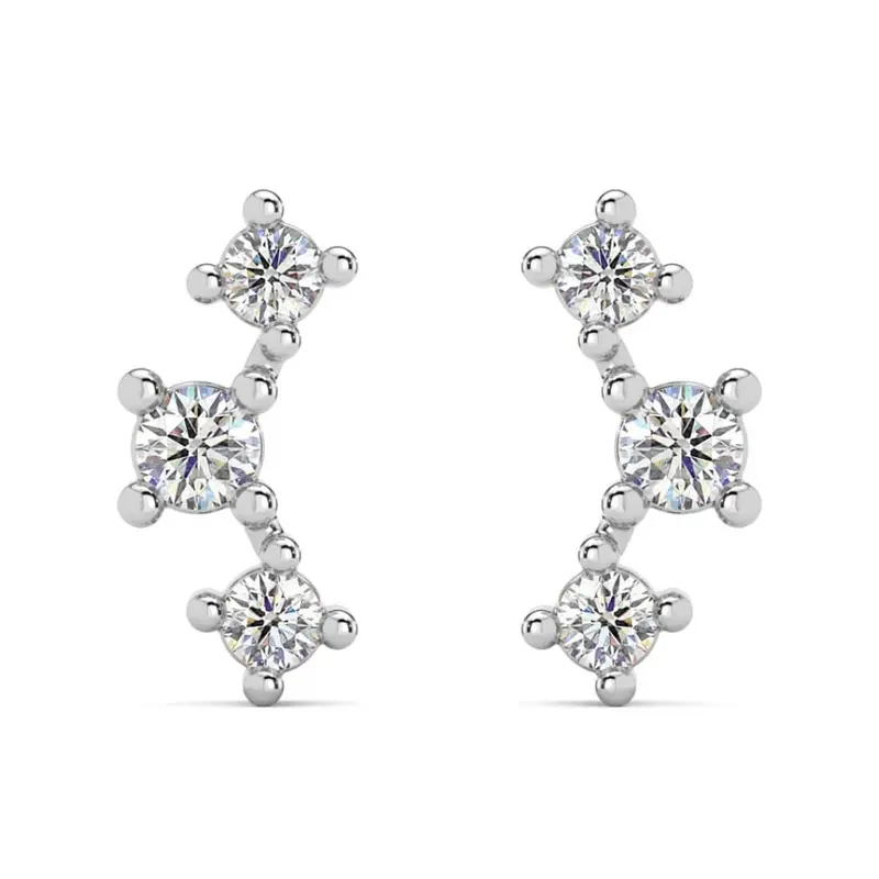 1/5Ct Tw 3-Stone Diamond Crawler Earrings 14K Gold Studs Lab Grown 1/3" Tall 1