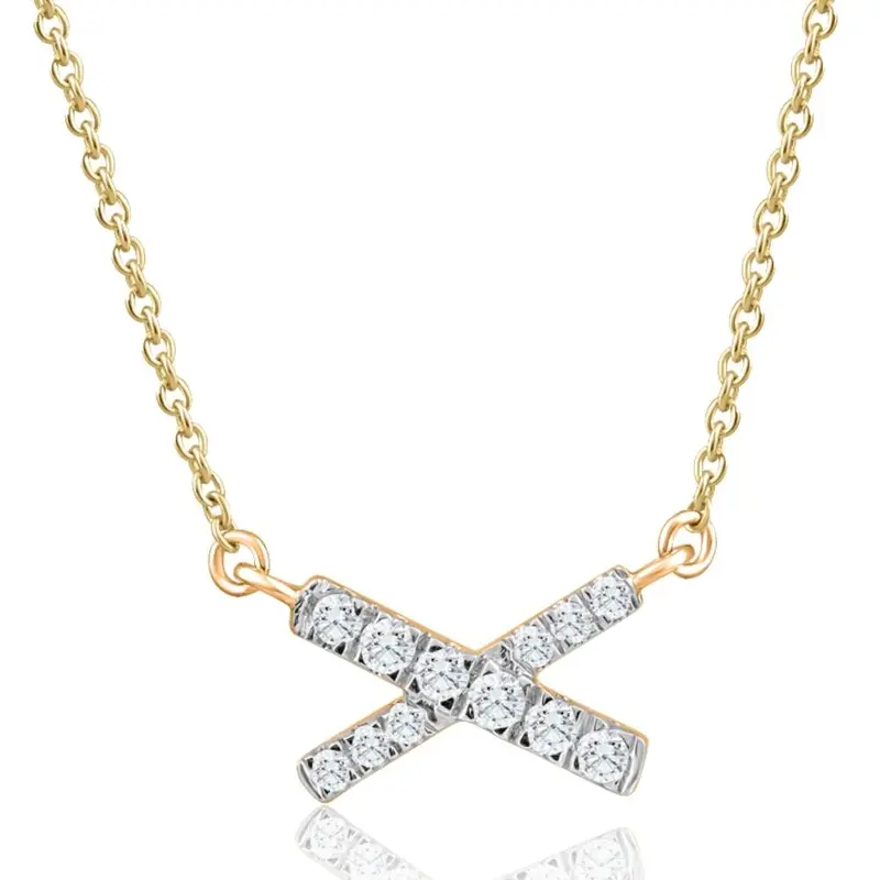 1/5Ct Tw Diamond X Cross Pendant Yellow Gold Women's Necklace 18" Lab Grown 1