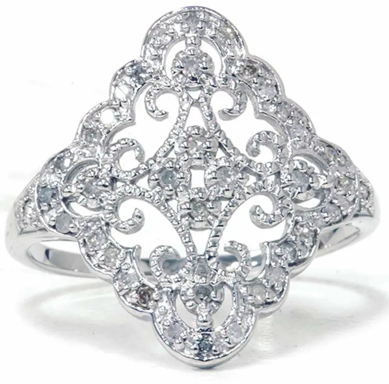 1/5Ct Vintage Diamond Ring 10K White Gold Size Selectable 1