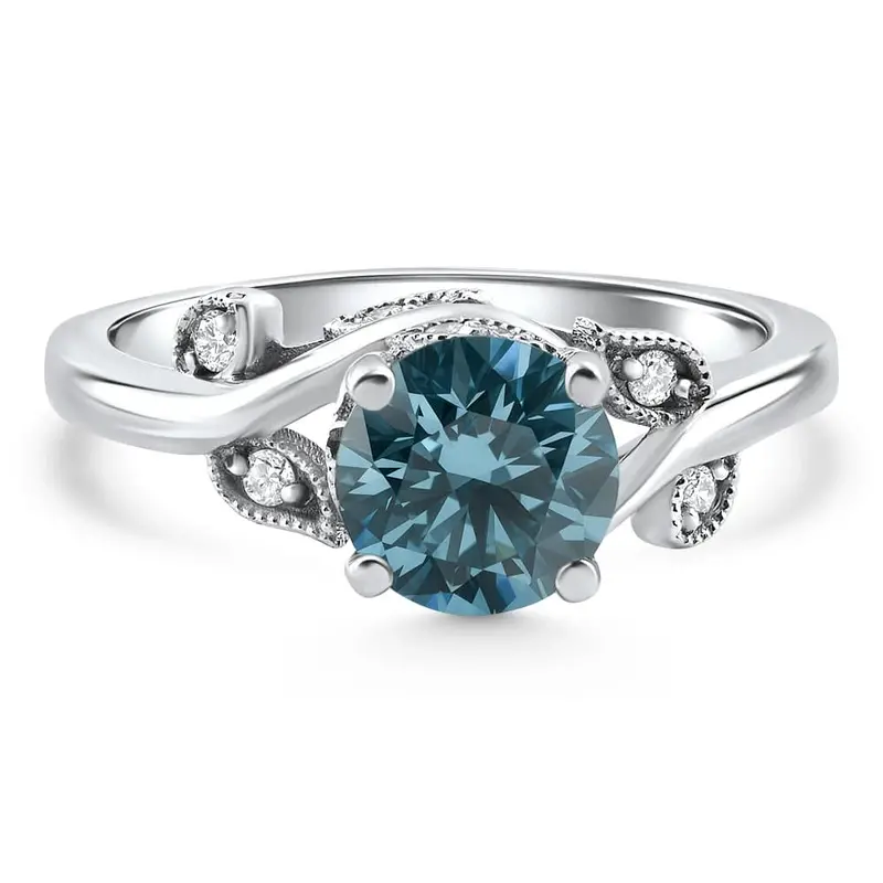 1.67Ct Blue Diamond Mary Ring Vine Engagement Ring 14K White Gold Lab Grown Size: 7 1