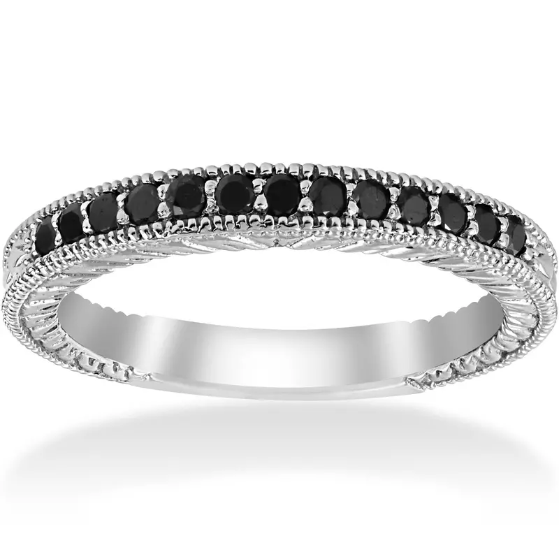 1/6Ct Black Diamond Wedding Anniversary Vintage Ring Size Selectable 1