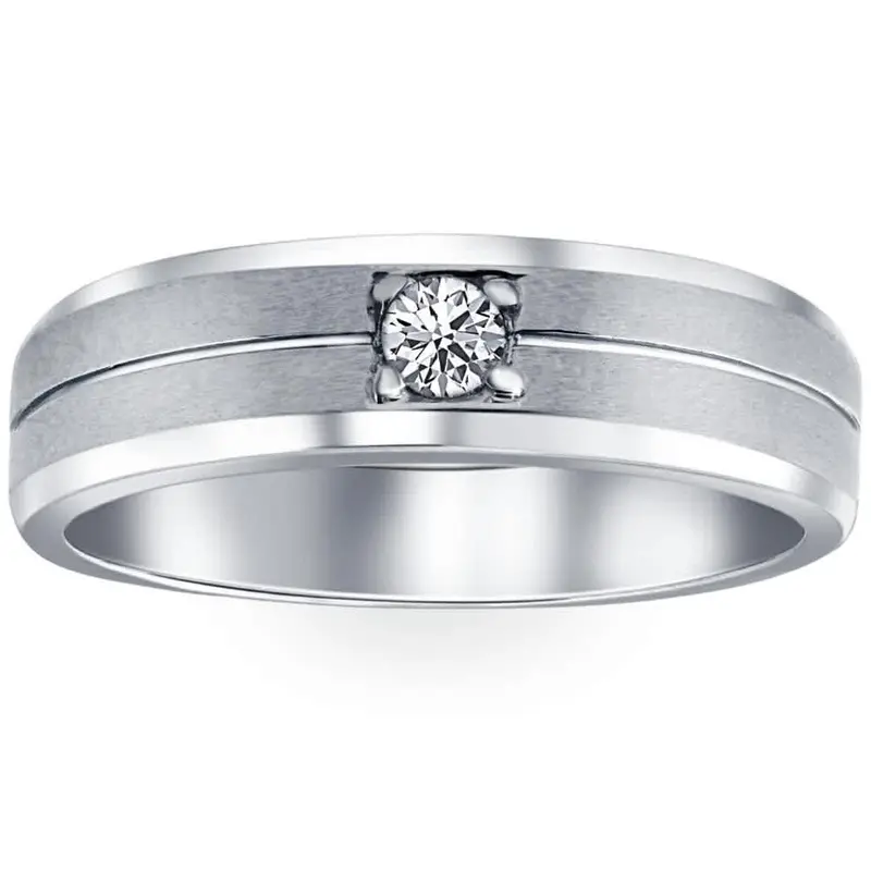 1/6Ct Diamond Brushed Mens Wedding Band In White, Yellow, Or Rose Gold Lab Grown 1
