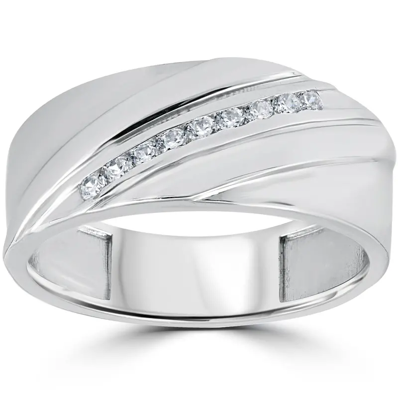 1/6Ct Mens Diamond Ring 10K White Gold Size Selectable 1