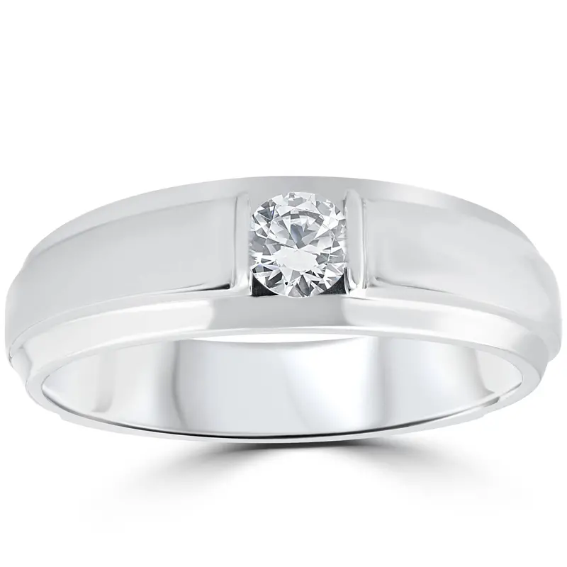 1/6Ct Mens Diamond Solitaire Ring 10K White Gold Size Selectable 1
