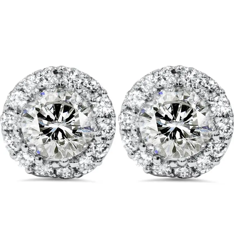 1 7/8Ct Halo Diamond Studs 14K White Gold 1