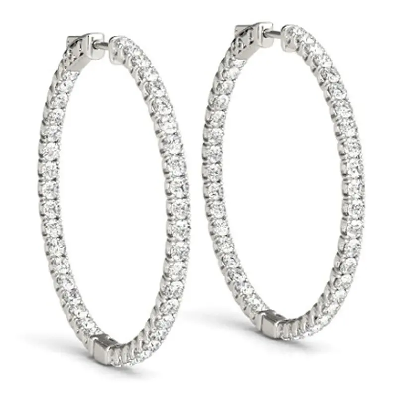 1.80 Ct Ct Diamond Inside Outside Hoops Vault Lock 14K White Gold 30Mm Tall 1