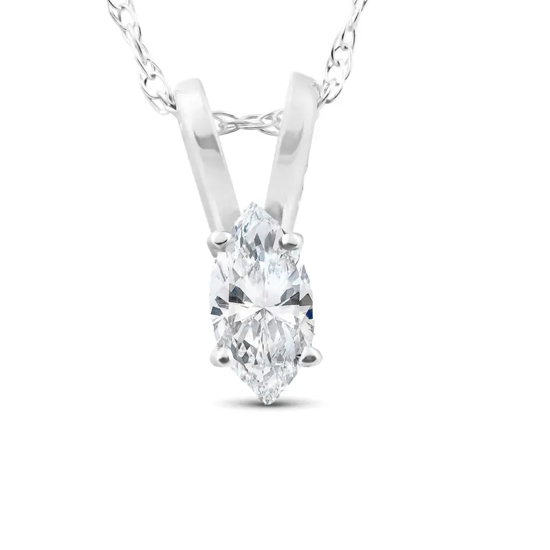 1/8Ct Fancy Marquise Diamond Solitaire Pendant 14K White Gold 1