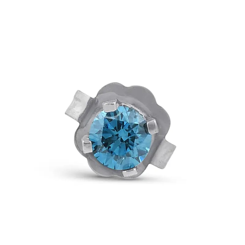 1/8Ct Single Blue Diamond Stud 14K White Gold 1
