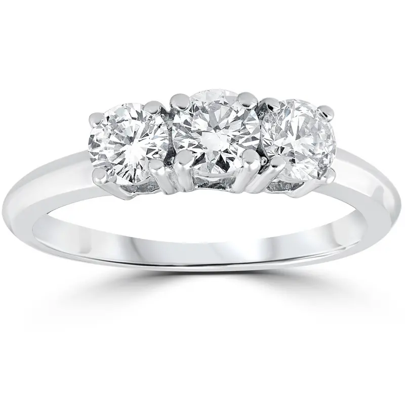1 Carat 3-Stone Diamond Engagement Ring Solitaire Round Cut 14K White Gold Size Selectable 1