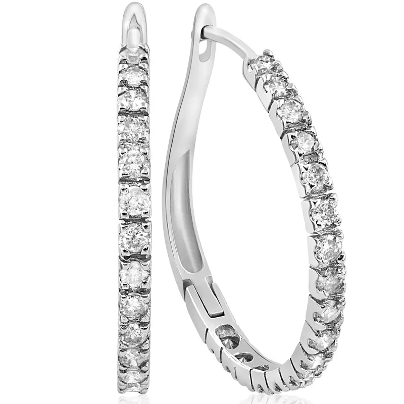 1 Carat Diamond Hoops White Gold 3/4" Tall 1