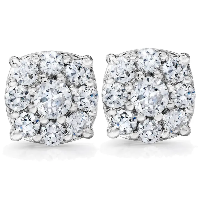 1 Carat Halo Diamond Studs 14K White Gold 1