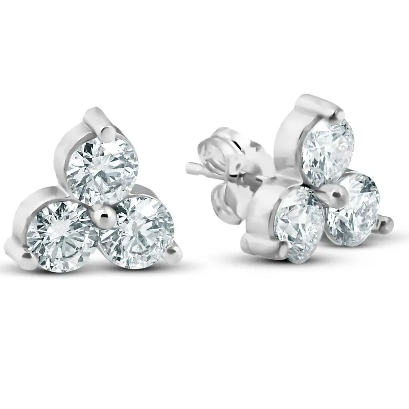 1 Ct 3 Stone Diamond Earrings 14K White Or Yellow Gold 1