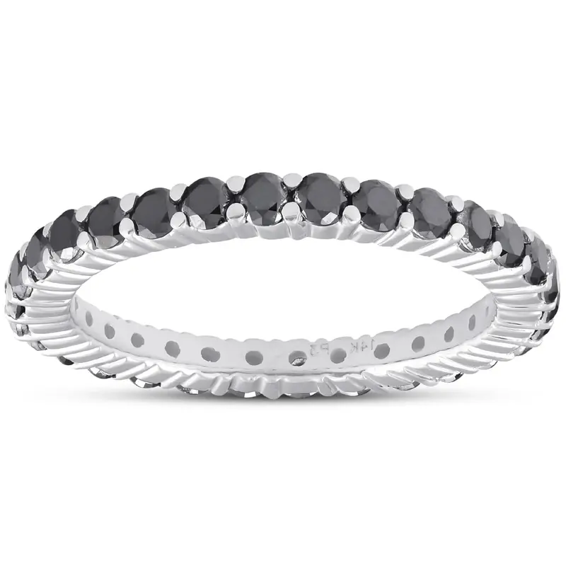 1 Ct Black Diamond Eternity Ring 14K White Gold 1