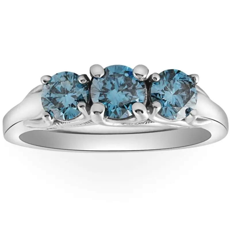 1 Ct Blue Diamond 3-Stone Engagement Anniversary Ring Lab Grown In White Or Gold 1