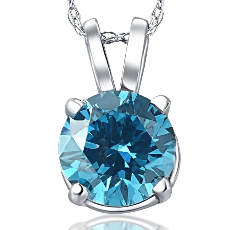 1 Ct Blue Diamond Solitaire Pendant 14K White Gold Lab Grown Necklace 1