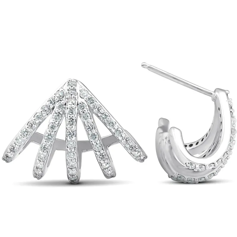 1 Ct Diamond Burst Studs Womens Huggie Earrings 14K White Gold Lab Grown 1