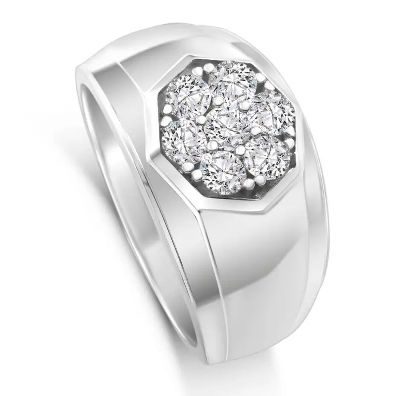 1 Ct Diamond Ring Men's Cluster Hexagon Band In 10K White Or Yellow Gold 1