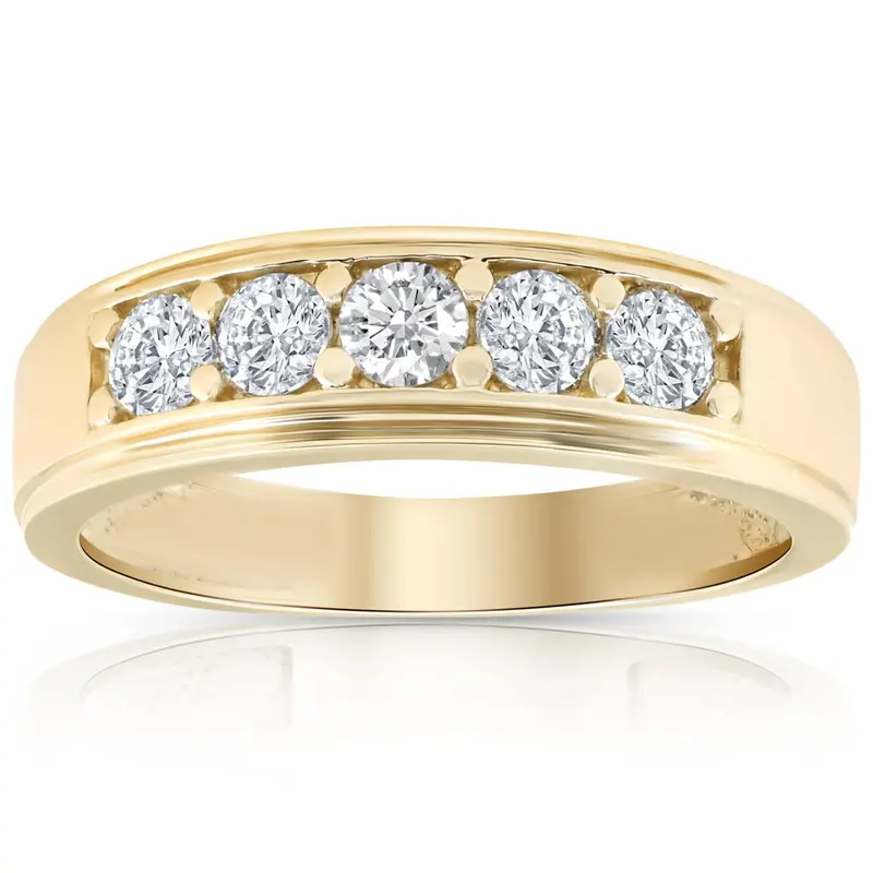 1 Ct Diamond Ring Mens High Polished Solid Yellow Gold Wedding Band Lab Grown 1